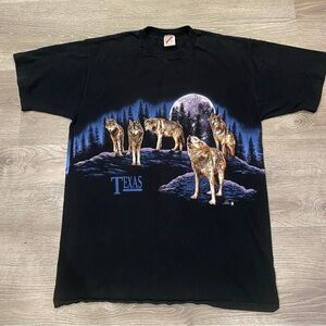 Vintage 90s Jerzees Wolf Moon Single Stitch Tee Size L • C. Waldron 1992 • USA